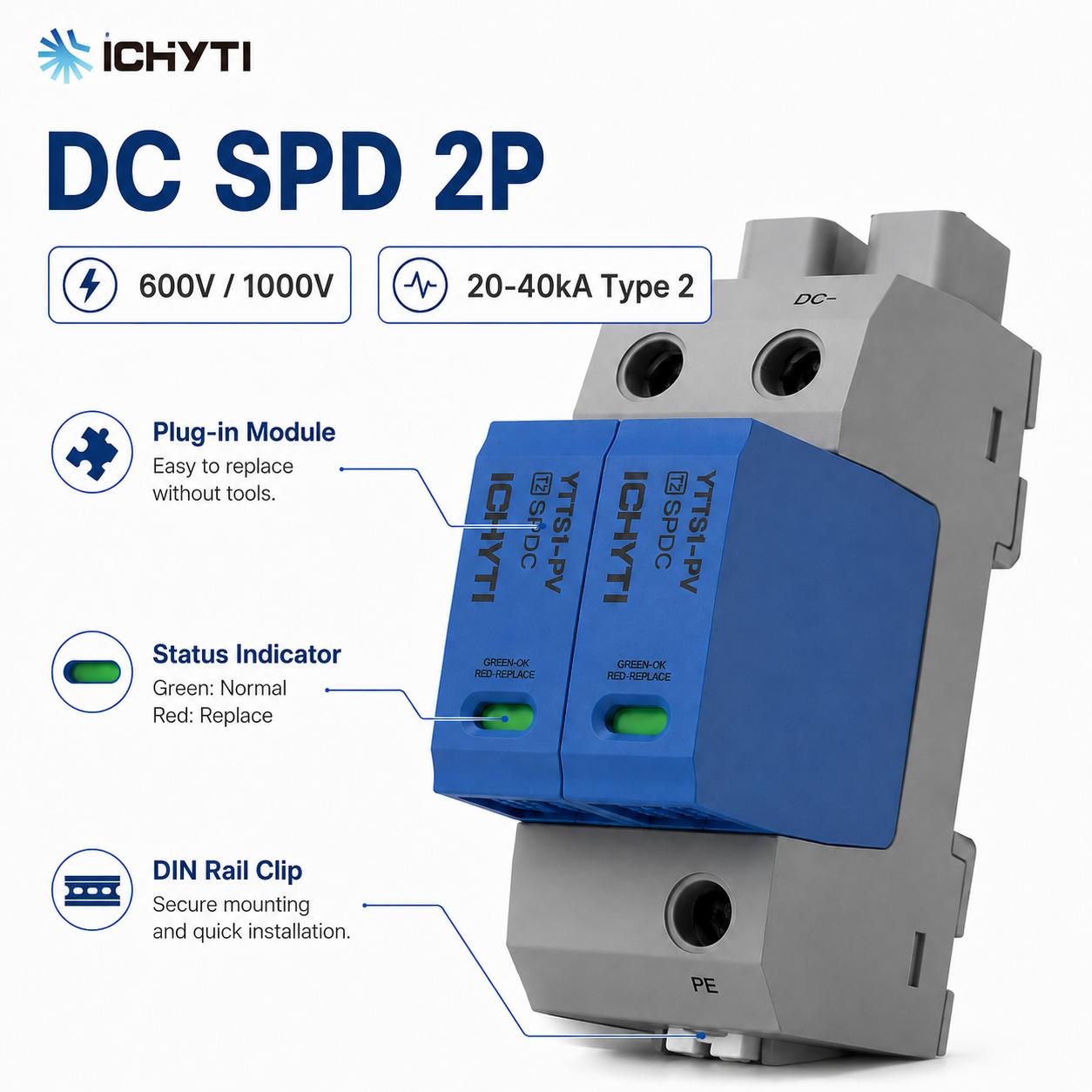 DC Surge Protector Device 20-40KA 2P 600VDC CE